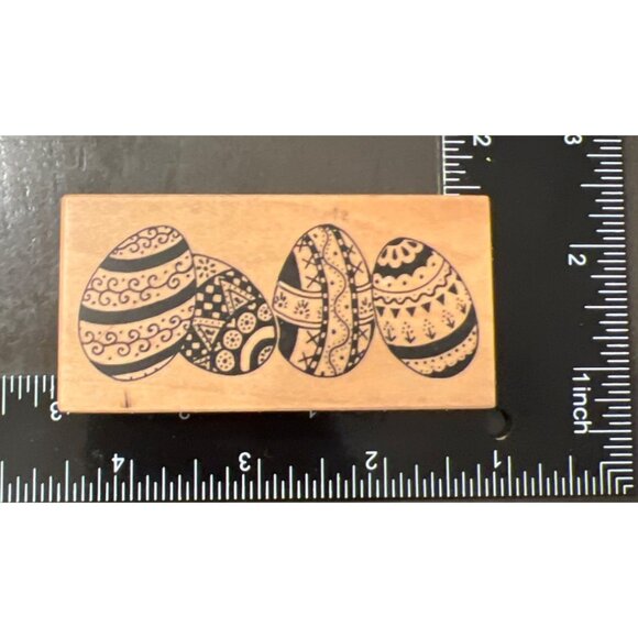 Vintage PSX 1988 Easter Egg Border 2 Wood Mounted Rubber Stamp E-573 - Picture 1 of 4